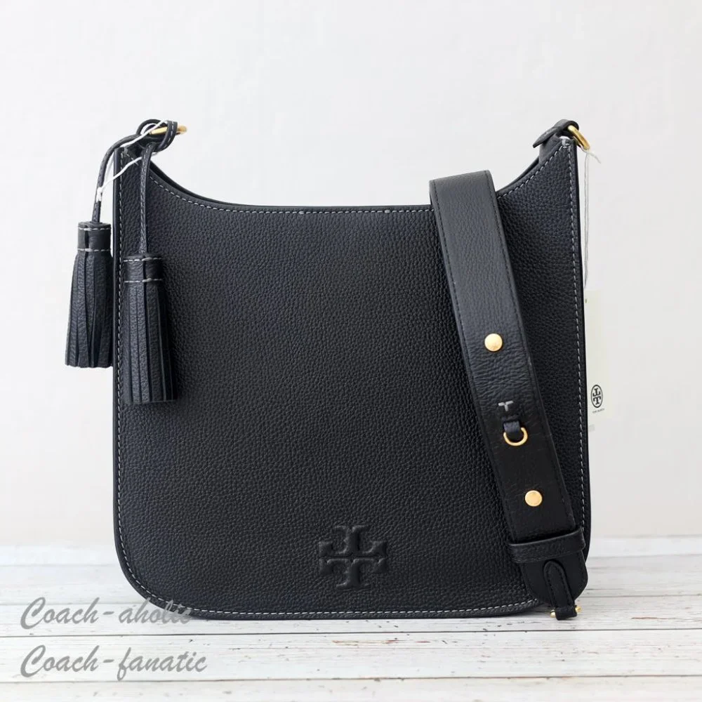 NWT Tory Burch Thea Web Large Shoulder Bag Leather Crossbody in Black - Picture 1 of 13